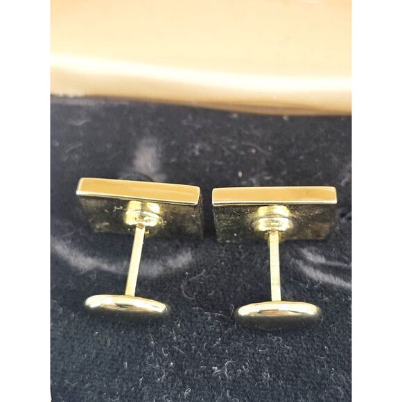 Rare Pierre Cardin Genuine Tiger Eye Inlay Mosaic Gold Tone Cufflinks NOS - Picture 4 of 9